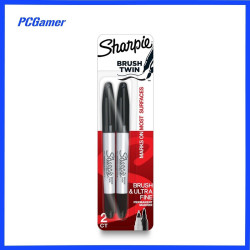 Sharpie Brush Twin Permanent Markers, Ultra Fine, Black, 2/Pack