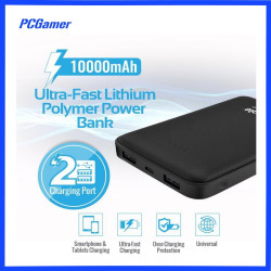 Power bank Charger Battery 10,000mAh Li-Polymer battery, Black, Two USB