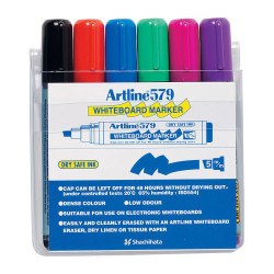 Artline 579 Whiteboard Marker Xylene Free 2-5mm Chisel Tip Assorted Wallet of 6